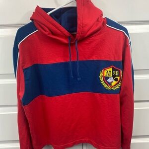 Disney Parks Hoodie Women’s Red Blue Hooded Sweatshirt Sweater Cropped Y2K Large
